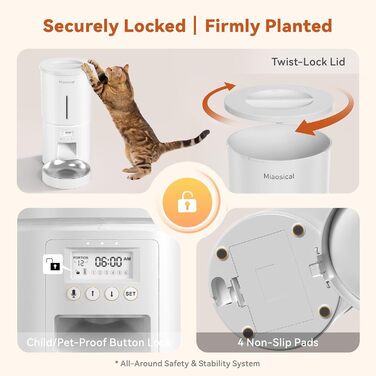 Автомат годівлі для котів 4.2L з програмуванням, з нержавіючою чашею, 6 прийомів їжі на день