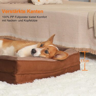 Ортопедичне ліжко для собак великих порід, ергономічне диван-лежанка з піною у формі подушки, водовідштовхуваче ліжко з неслизьким покриттям, 89x63 см, світло-сірий, коричневий, розмір 89 x 63 x 17 см