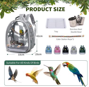 Рюкзак для птахів PETCUTE з дерев'яною жердкою: переноска, транспортна сумка для папуг, сіра