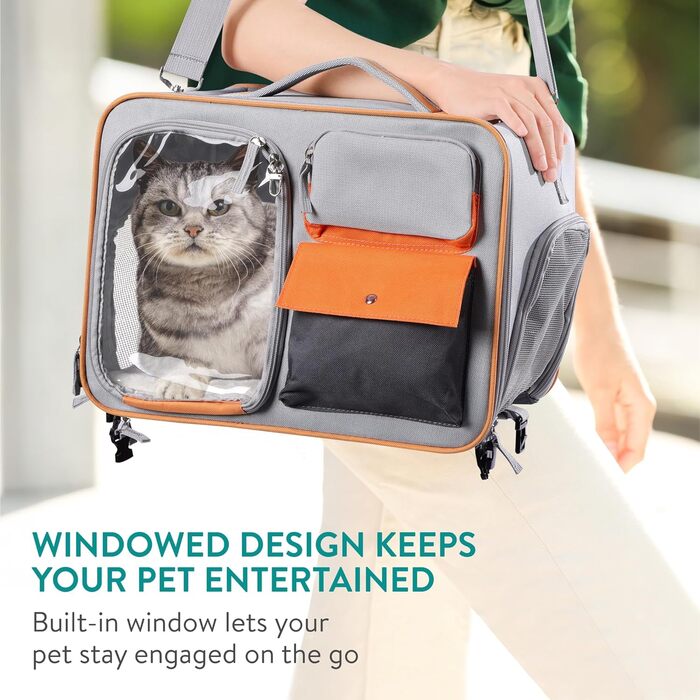 Транспортна переноска для котів Navaris - безпечна та зручна переноска для кота з вікном та 3-стороннім відкриванням, з плечовим ременем та надійними застібками