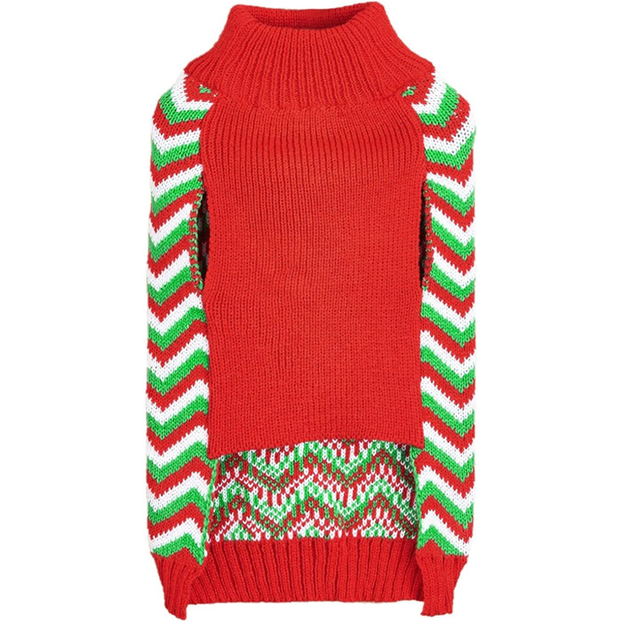 Стильний зимовий светр Jecikelon для собак, теплий і м'який, розмір L, зелений в смужку. Ідеальний для маленьких собак та цуценят.