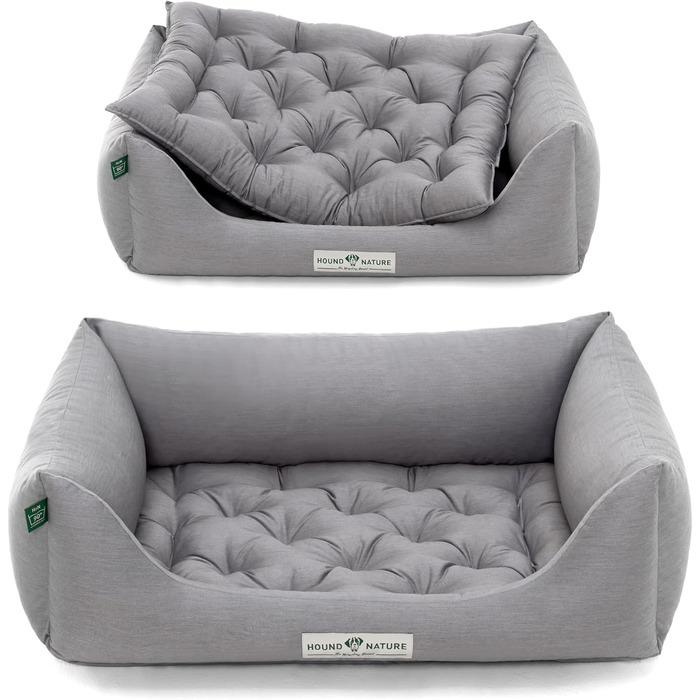 Ортопедичне ліжко для собак HOUND & NATURE Zermatt, корзина для собак середнього розміру з високим бортиком, м'яке собаче ліжко з подушкою (M - 95x70 см, світло-сірий)