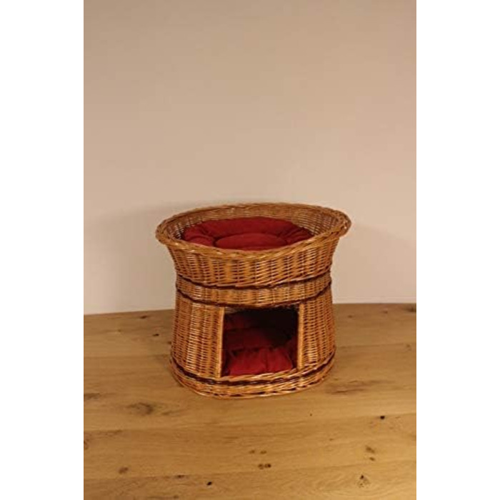 Дерев'яний кігтеточка-кімната для котів з подушками, кімната для собак, корзина для котів з ротангу, натуральний дизайн