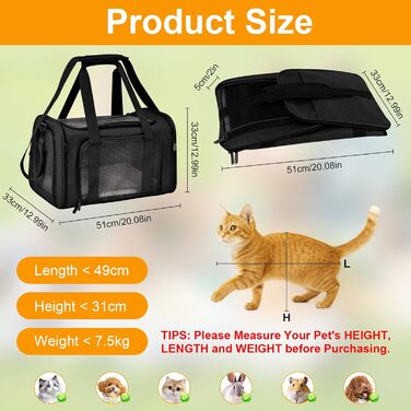Транспортна сумка для кота та собаки 51x33x33 см. Складана переноска для тварин до 7,5 кг. Підходить для котів, собак, цуценят, маленьких та середніх порід. Ідеальна для подорожей на авто.