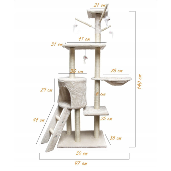 Високий когтеточка-комплекс із лежаком та стовпчиком для кігтів, вежа Pet HOBBY 101 — 160 см
