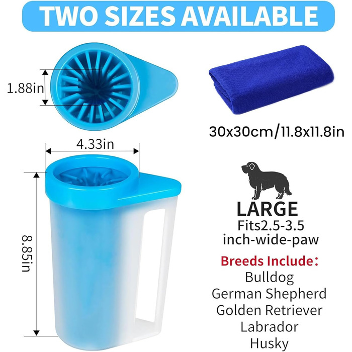 Очисник лап для собак: видаляє бруд та сміття. Комплект з рушниками, силіконовий, портативний. Рожевий, L.