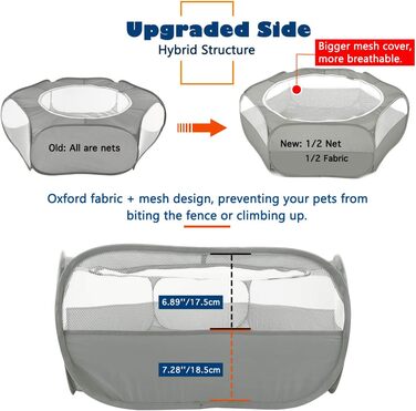 Клітка-манеж для дрібних тварин VavoPaw, сіра: для кошенят, цуценят, кроликів, хом'яків. Атмосвітлива сітка, водонепроникний матеріал, легко складається
