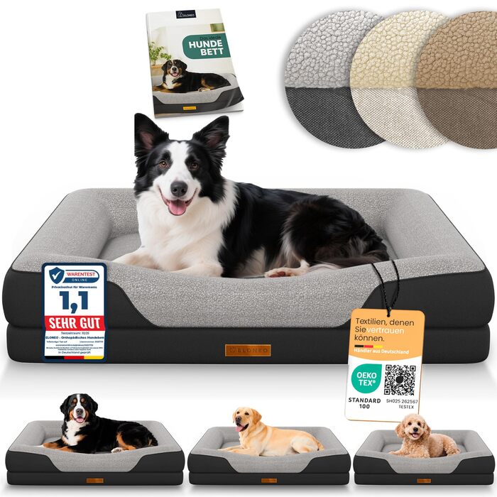 Ортопедичне ліжко для собак ELONEO - великі породи, 122x89x20 см. Корзина для собак з піною Memory Foam, водовідштовхуючий та пральний килимок, подушка для собак, матрац для собак з м'якою оббивкою (90 x 68 x 18 см, Чорний)
