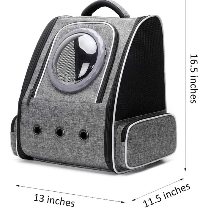 Рюкзак для тварин: переноска для кота/собаки до 10 кг, сірий, дихаючий, для подорожей, схвалений авіакомпаніями