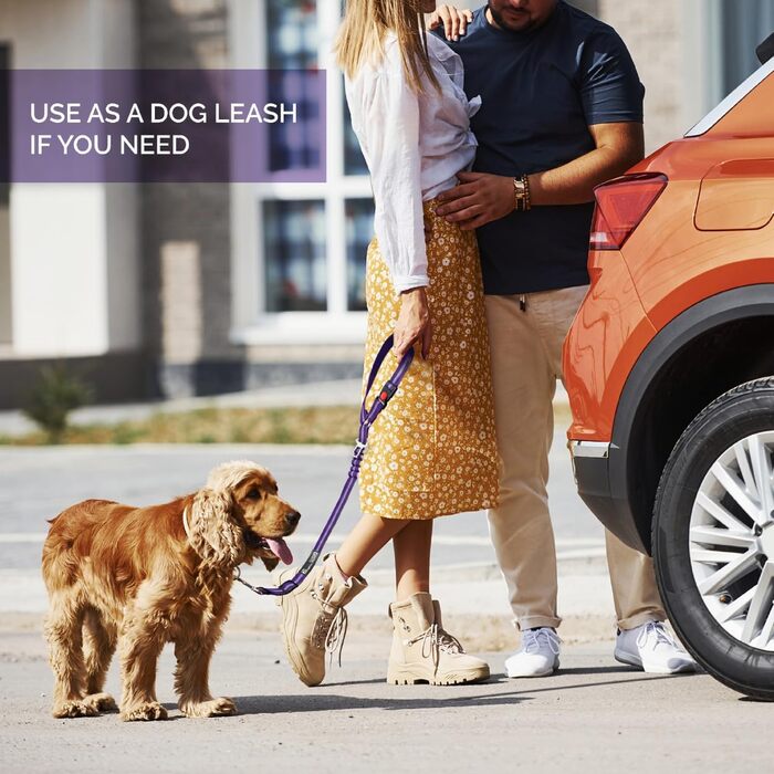 Автомобільний ремінь безпеки для собак 2-в-1, повідок та фіксатор, кріпиться до підголівника, регульований, міцний, відбиваючий, простий у використанні (2 шт., фіолетовий)