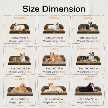 Ортопедичне собаче ліжко великих порід, XL, коричневе. Знімна подушка для шиї, водонепроникний чохол, антиковзаюча підкладка.