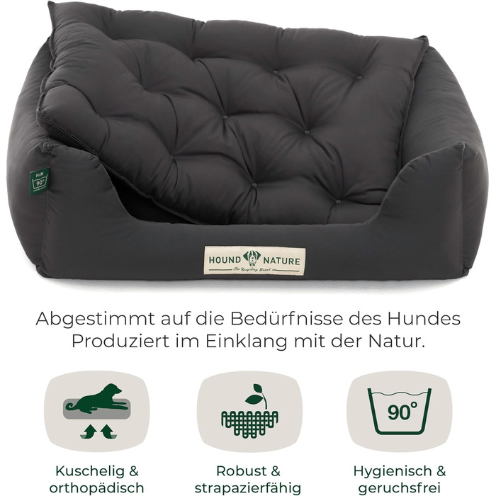 Ортопедичне ліжко для собак HOUND & NATURE Zermatt, корзина для собак середніх порід з високим бортиком, м'яке собаче ліжко з подушкою, яку можна прати (M - 95x70 см, S | 75x60 см, сірий)