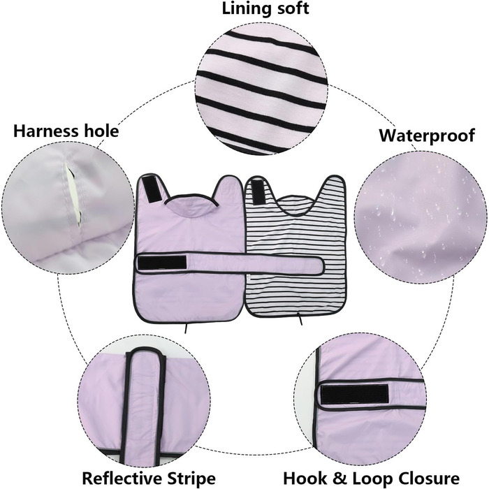 Дощовик для собак Geyecete, регульований, водовідштовхуючий, для такс, з світловідбиваючими ременями, з поясом на липучці, розмір M (довжина спини 42-45 см), колір фіолетовий