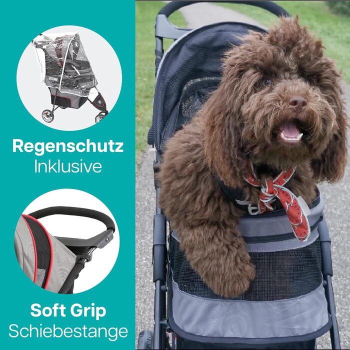 Візок для собак Innopet Buggy Avenue сірий/червоний, з дощовим захистом