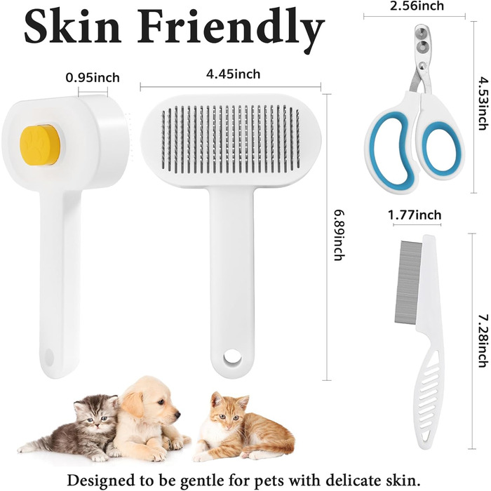 Набір для догляду за тваринами Okiki 3 в 1: щітка для собак і котів, ножиці для обрізання кігтів, гребінець від бліх – для довгої та короткої шерсті, сумісний зі шкірою