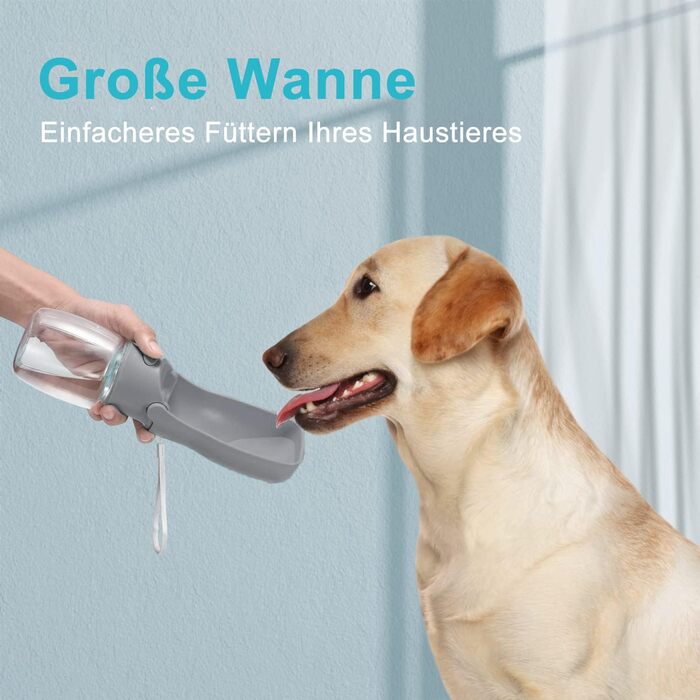Водяна пляшка для собак на прогулянку 570мл або 350мл - портативна фляга для цуценят, малих, середніх та великих собак (Сірий)