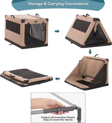 Транспортна переноска для собак Petsfit XL, складана, для дому, велика, середнього та малого розміру, з регульованим чохлом, легка у зберіганні, бежева