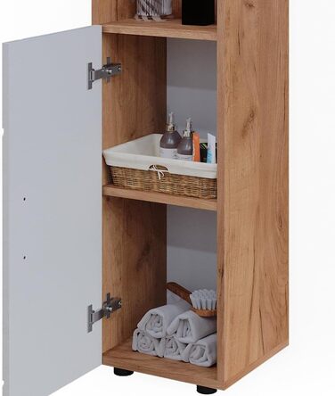 Високий шафа Vicco Irma для ванної, 30x95 см, білий глянець/дуб Goldkraft