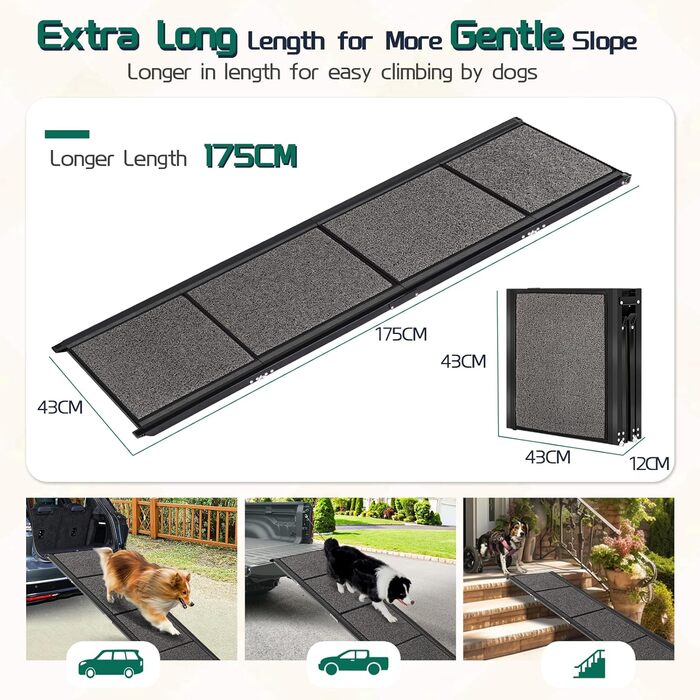 Рампа для собак великих порід, складана, з антиковзким покриттям, 180х50 см