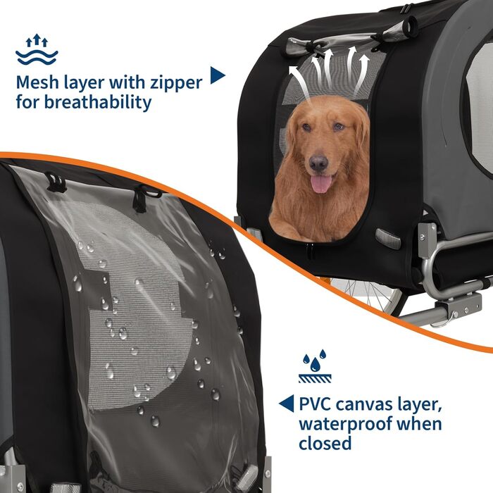 Причіп-коляска для собак до 40 кг та інших дрібних тварин - 88 lbs, сталевий каркас, колеса 16 дюймів, знімний вкладиш, для активного відпочинку (сірий)