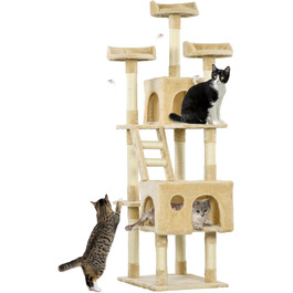 Дряпка для котів Pawhut, 180x60x50 см, бежевий, ігровий комплекс