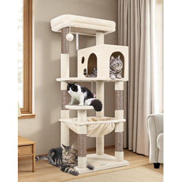 Комплекс для котів Globlazer Kratzbaum Бежевий з гамаком 45x40 см, будиночком та платформою 137 см - дряпка для котів в приміщенні
