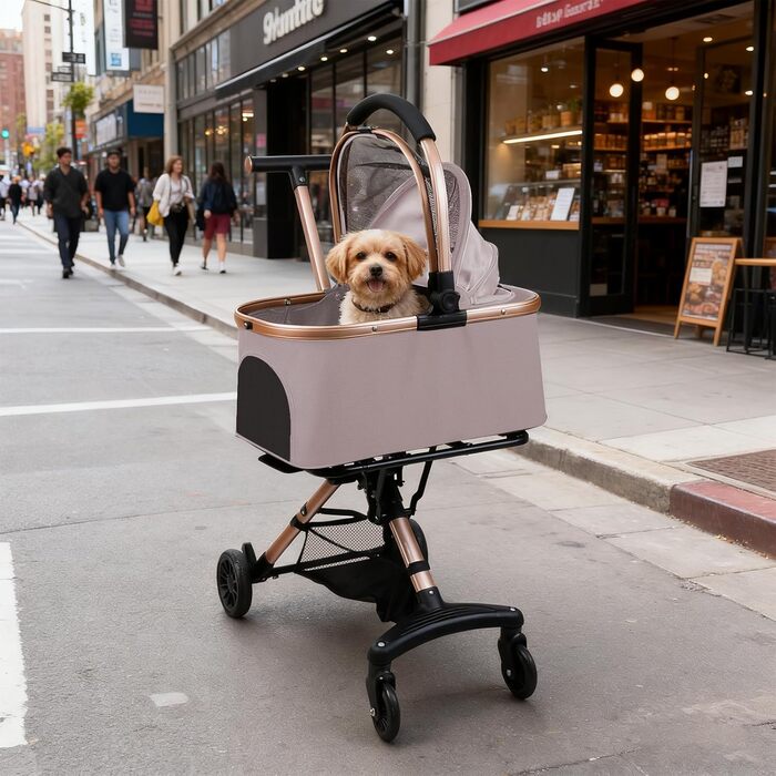 Візок для собак 3 в 1, складний, для маленьких собак та котів, знімний кошик, візок-кіндерваген, сітка, оксфордська тканина, до 20 кг (Темно-зелений, Рожевий)