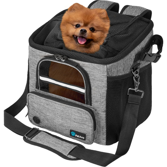 PetAmi: Клітка-рюкзак для собак та котів на велосипед, сіра (світло-сіра)