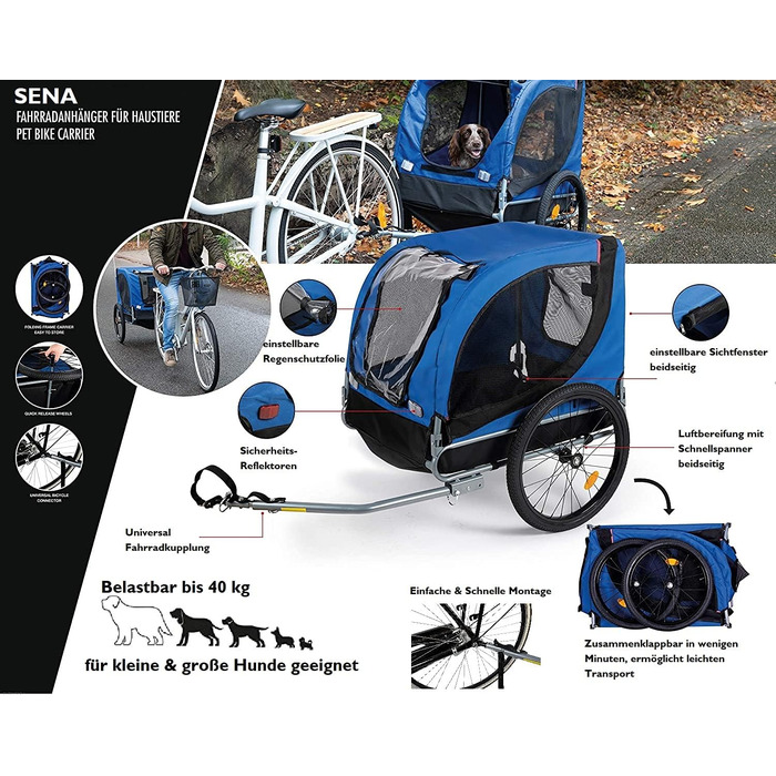 Фархангер для собак Sena: велосипедний вагончик для собак до 26 кг, 75x52x65 см