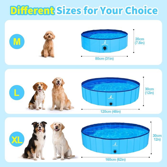 Басейн для собак Pourbibi, 160 x 30 см, розкладний, з ПВХ, антиковзаюча поверхня