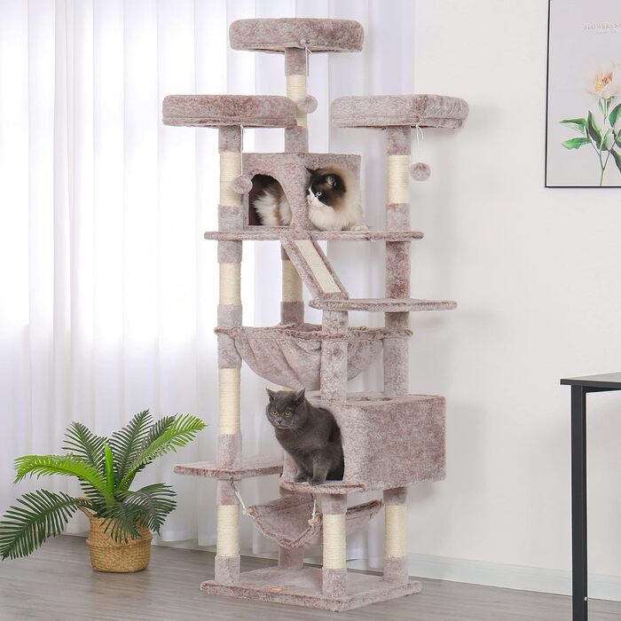 Heybly Muchroom HCT030MU великий котячий комплекс 185,4 см XXL для домашніх котів, меблі для великих котів з м'якою плюшевою перекладиною, зручним кошиком і стовпчиками для дряпання