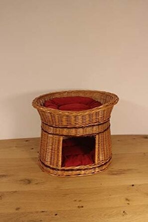 Дерев'яний кігтеточка-кімната для котів з подушками, кімната для собак, корзина для котів з ротангу, натуральний дизайн