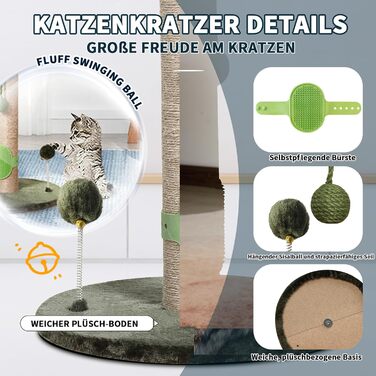 Котяча кігтеточка Meowoou з м'ячиком та стовпчиком 89 см з сизалевого мотузка, кігтешкребок для котів будь-якого віку (Fortune Tree)