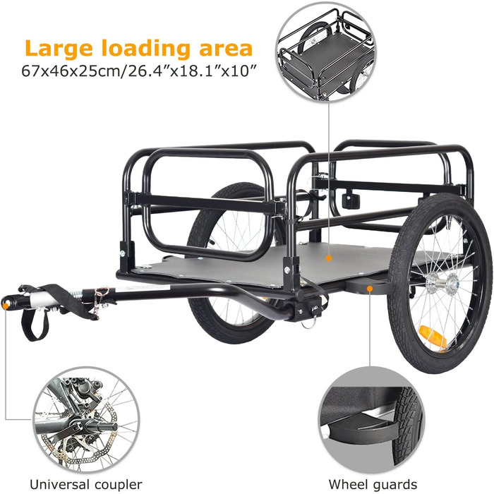 Складаний вантажний причіп Tiggo для велосипеда, об'єм 70 літрів, вантажопідйомність 40 кг