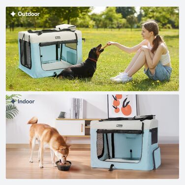 Транспортна переноска для собак та котів, 81x58x58 см, складна, з мискою, блакитна (XL)