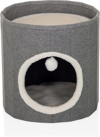 Квітковий будиночок для котів PAWY з подушкою, складне ліжко для котів з тканини букле, знімний верх, 40x40x44 см (Круг / 38 x 38 x 38 см, Сірий)