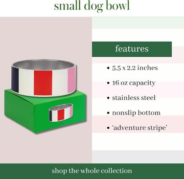 Миска для собак kate spade new york Adventure Stripe, нержавіюча сталь, нековзка, для корму і води, 453 г