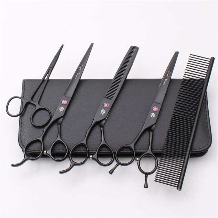 Професійна ліворука ножиці для стрижки собак, 7.0 дюймів (прямі та розріджуючі леза, для перукарів та дому)