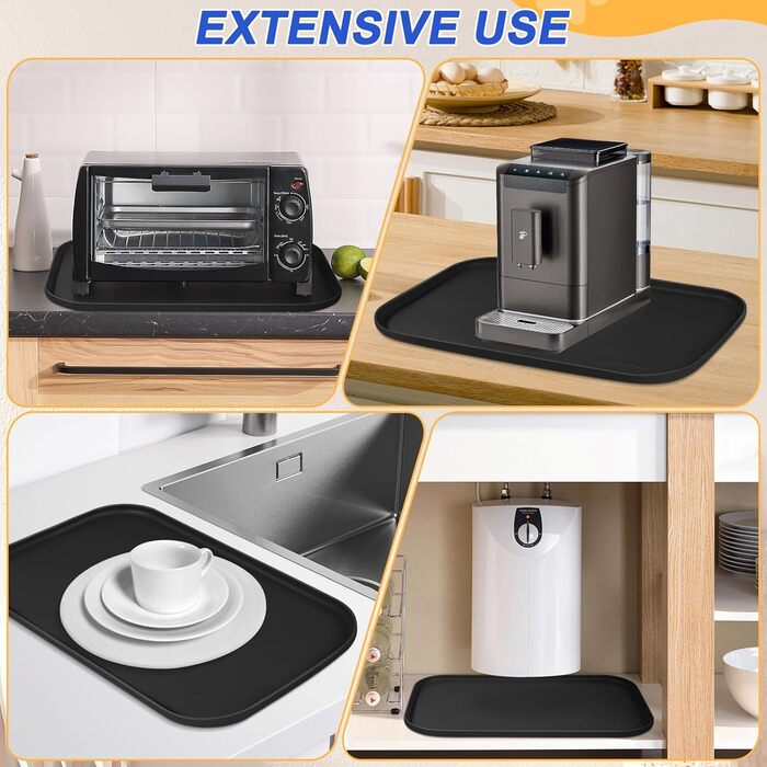 Силіконовий килимок для корму домашніх тварин з піднятим бордюром, миски для собак та котів, килимок-підставка для годівниці з високим бордюром, водовідштовхувальний, гумовий, 24x16x0,8 см (24 x 16 x 0.8 дюймів, чорний)