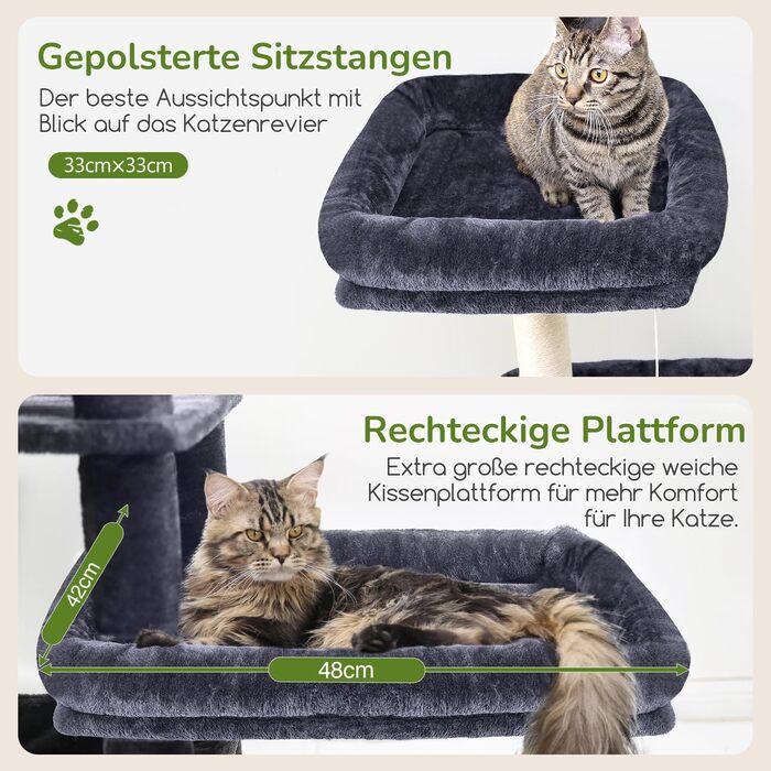 Комплекс для котів Globlazer Kratzbaum 165 см для великих котів, темно-сірий: будиночок, платформа, лежак, стовпчики