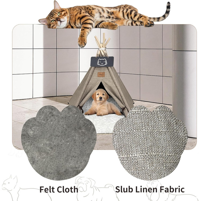 Палатка для тварин Tipi, будиночок для собак та котів з плюшевою подушкою, 60x60x70 см, коричневий