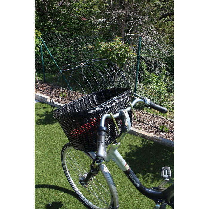 Кошик для собаки на кермо велосипеда з ротангу з металевою сіткою та подушкою, чорний кошик для велосипеда (з подушкою)