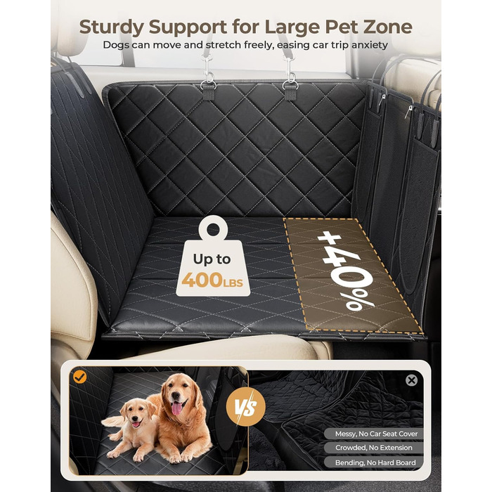 Килимок для собак у машину з жорсткою основою | Водонепроникний, антиковзний, захисний чохол на заднє сидіння авто | Килимок-матрас для собак XXL з 6 шарами та 2 фіксаторами для ременів безпеки