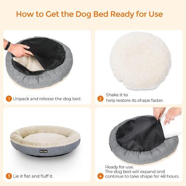 Кругле ліжко для собак та котів Feandrea, Ø 65 см, сіре, 65 x 65 x 12 см