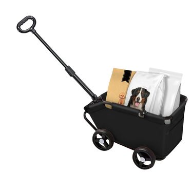 Візок для собак та котів OHMG, складний, до 20 кг, з гальмом, XXL-кошик, 3 вікна, тримач для напоїв, чорний (51 x 35 x 31 см)