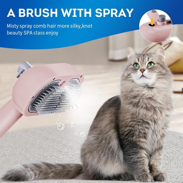 Щітка для котів Sylswx з парою, 3 в 1, для довгої та короткої шерсті, також для собак, проти статичної електрики та ковтунів (рожева)