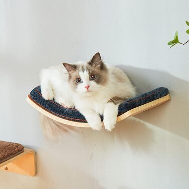 Стілець-полиця для котів із зручною подушкою, настінне вигнуте котяче ліжко середнього розміру для сну, ігор, лазіння та відпочинку
