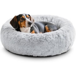 Кругле ліжко для собак O·Lankeji з плюшевого хутра, знімний кошик, для котів та собак, неслизьке дно, для маленьких, середніх та великих собак, сірий колір, M-діаметр 60 см