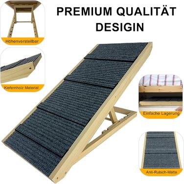 Рампа для собак YRHome, 100x40x60 см, дерев'яна, для великих собак та котів, до 100 кг, регульована висота, антиковзаюча, для ліжка, дивана, авто