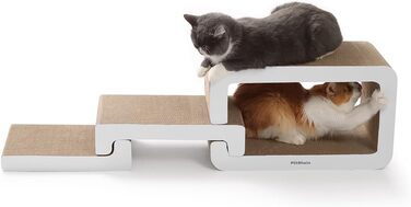 PetRhein 3-в-1 Кігтеточка для котів, велика XXL картонна кігтеточка, багатофункціональні меблі для котів з пандусом та будиночком, розтягується до 116 см, міцна завдяки стільниковій структурі, килимок для кількох котів